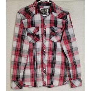 BKE Vintage Womens Blouse Shirt Size M Long Sleeve Plaid Pearl Snap Western 1251